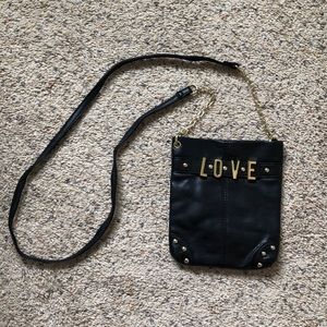 Small Black “Love” bag with gold accents